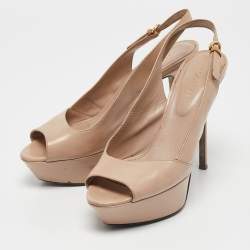 Sergio Rossi Beige Patent Leather Peep Toe Platform Slingback Pumps Size 36.5