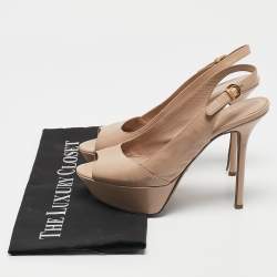 Sergio Rossi Beige Patent Leather Peep Toe Platform Slingback Pumps Size 36.5