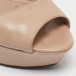 Sergio Rossi Beige Patent Leather Peep Toe Platform Slingback Pumps Size 36.5