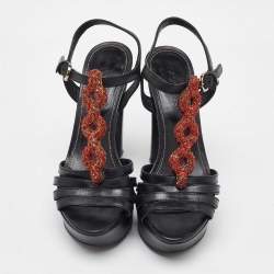 Pre Owned Sergio Rossi Black Leather Strappy Platform Sandals Size 35.5