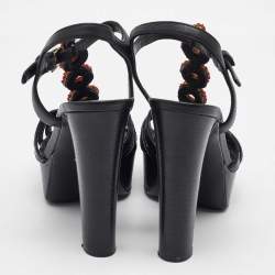 Pre Owned Sergio Rossi Black Leather Strappy Platform Sandals Size 35.5