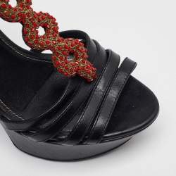 Pre Owned Sergio Rossi Black Leather Strappy Platform Sandals Size 35.5