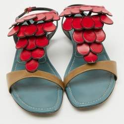 Sergio Rossi Multicolor Leather Flat Sandals Size 40