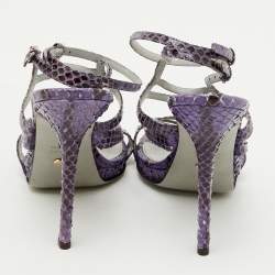 Sergio Rossi Purple/Brown Snakeskin Ankle Strap Sandals Size 37.5