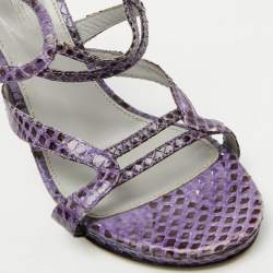 Sergio Rossi Purple/Brown Snakeskin Ankle Strap Sandals Size 37.5