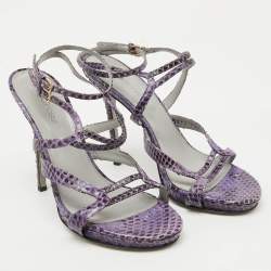 Sergio Rossi Purple/Brown Snakeskin Ankle Strap Sandals Size 37.5