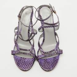 Sergio Rossi Purple/Brown Snakeskin Ankle Strap Sandals Size 37.5