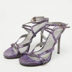 Sergio Rossi Purple/Brown Snakeskin Ankle Strap Sandals Size 37.5
