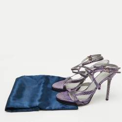 Sergio Rossi Purple/Brown Snakeskin Ankle Strap Sandals Size 37.5