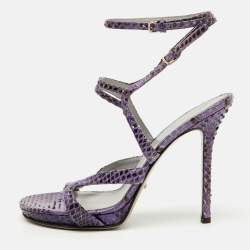 Sergio Rossi Purple/Brown Snakeskin Ankle Strap Sandals Size 37.5