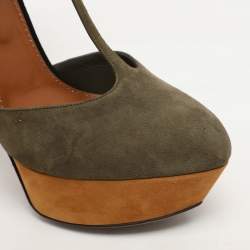 Sergio Rossi Green Suede T-Strap Platform Sandals Size 38.5
