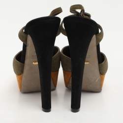 Sergio Rossi Green Suede T-Strap Platform Sandals Size 38.5