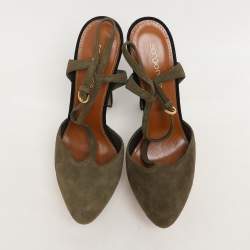 Sergio Rossi Green Suede T-Strap Platform Sandals Size 38.5