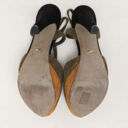 Sergio Rossi Green Suede T-Strap Platform Sandals Size 38.5