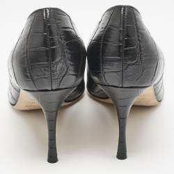 Pre Owned Sergio Rossi Black Croc Embossed Leather Pointed-Toe Pumps Size 39