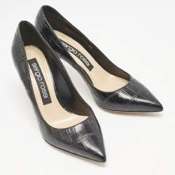 Pre Owned Sergio Rossi Black Croc Embossed Leather Pointed-Toe Pumps Size 39