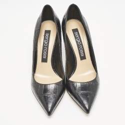 Pre Owned Sergio Rossi Black Croc Embossed Leather Pointed-Toe Pumps Size 39