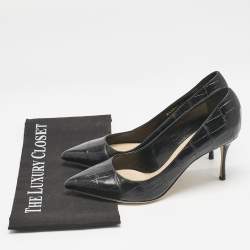 Pre Owned Sergio Rossi Black Croc Embossed Leather Pointed-Toe Pumps Size 39