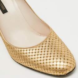 Sergio Rossi Gold Leather Crystal Embellished Pumps Size 40