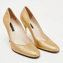 Sergio Rossi Gold Leather Crystal Embellished Pumps Size 40