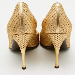 Sergio Rossi Gold Leather Crystal Embellished Pumps Size 40