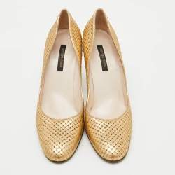 Sergio Rossi Gold Leather Crystal Embellished Pumps Size 40