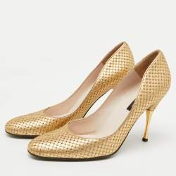 Sergio Rossi Gold Leather Crystal Embellished Pumps Size 40