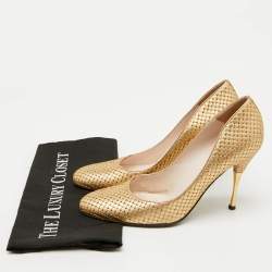 Sergio Rossi Gold Leather Crystal Embellished Pumps Size 40