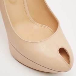 Sergio Rossi Beige Patent Leather Peep Toe Platform Pumps Size 36
