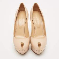 Sergio Rossi Beige Patent Leather Peep Toe Platform Pumps Size 36