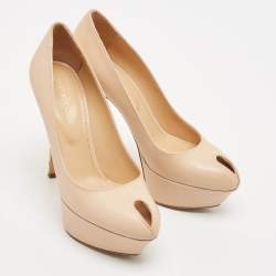 Sergio Rossi Beige Patent Leather Peep Toe Platform Pumps Size 36