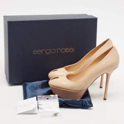 Sergio Rossi Beige Patent Leather Peep Toe Platform Pumps Size 36
