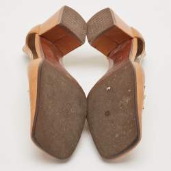 Sergio Rossi Tan Leather Buckle Detailed Square Toe Pumps Size 36