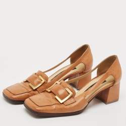 Sergio Rossi Tan Leather Buckle Detailed Square Toe Pumps Size 36