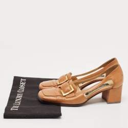 Sergio Rossi Tan Leather Buckle Detailed Square Toe Pumps Size 36