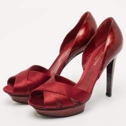 Sergio Rossi Burgundy Patent Leather and Satin D'orsay Pumps Size 38