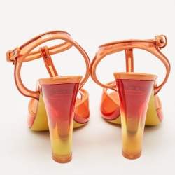 Sergio Rossi Orange Patent Leather and PVC Open Toe T-Strap Sandals Size 37