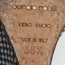 Sergio Rossi Black/White Leather Wedge Sandals Size 38.5