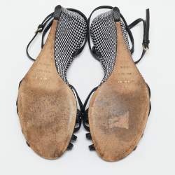 Sergio Rossi Black/White Leather Wedge Sandals Size 38.5