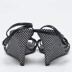 Sergio Rossi Black/White Leather Wedge Sandals Size 38.5