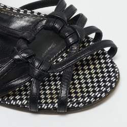 Sergio Rossi Black/White Leather Wedge Sandals Size 38.5