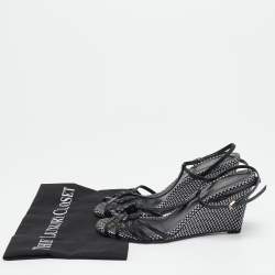 Sergio Rossi Black/White Leather Wedge Sandals Size 38.5