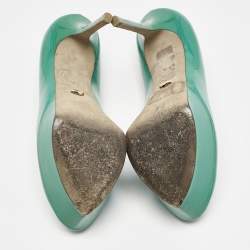 Pre Owned Sergio Rossi Green Patent Leather Peep Toe Platform Pumps Size 38