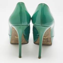 Pre Owned Sergio Rossi Green Patent Leather Peep Toe Platform Pumps Size 38