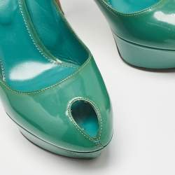 Pre Owned Sergio Rossi Green Patent Leather Peep Toe Platform Pumps Size 38