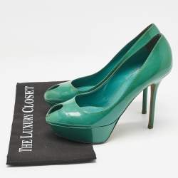 Pre Owned Sergio Rossi Green Patent Leather Peep Toe Platform Pumps Size 38