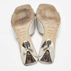 Sergio Rossi Silver Glitter Crystal Embellished Mules Size 38