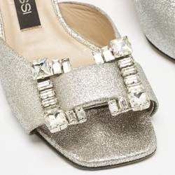 Sergio Rossi Silver Glitter Crystal Embellished Mules Size 38