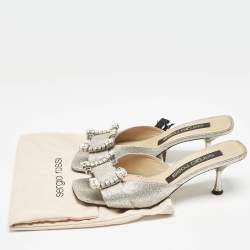 Sergio Rossi Silver Glitter Crystal Embellished Mules Size 38