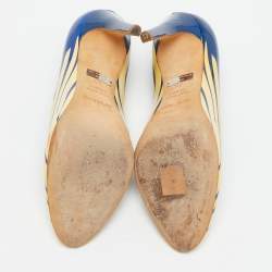 Pre Owned Sergio Rossi Cream/Blue Patent Leather Round Toe Pumps Size 38